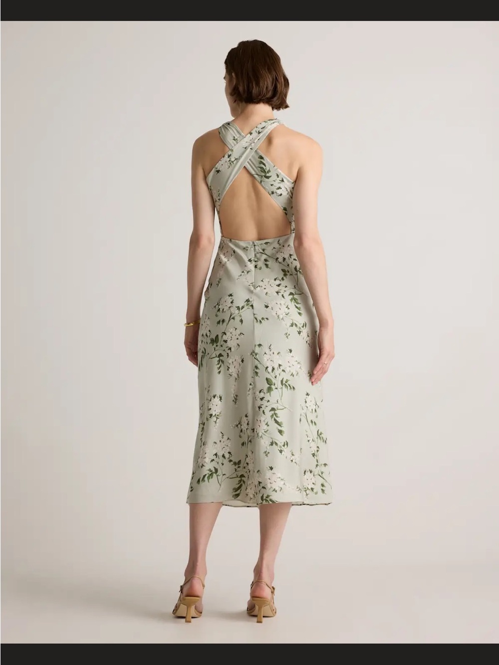 Quince Sage Green Floral Halter Midi Dress - Picture 7 of 8